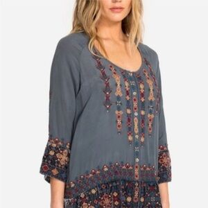 NWT - Johnny Was Vika Velvet Mix Blouse - Pewter - Size M